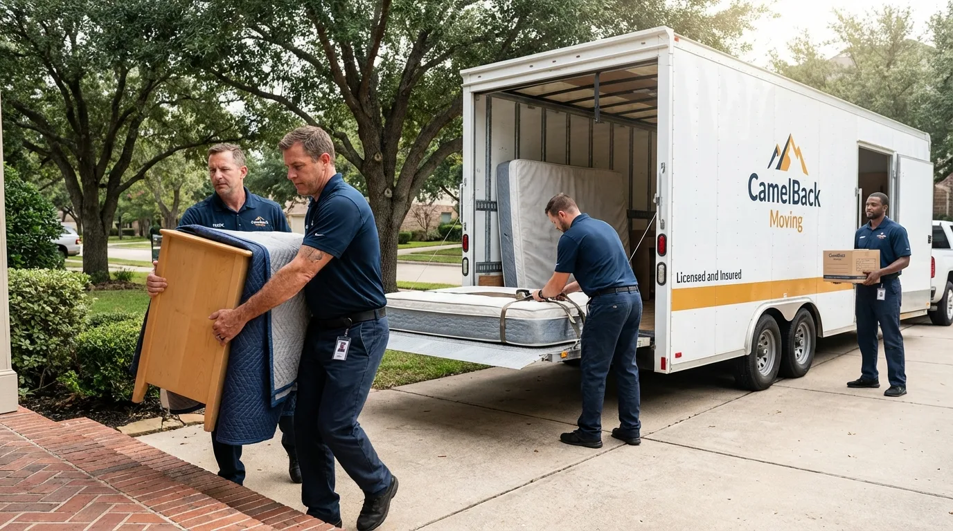 Crew loading residential truck for cross-state move from Tampa, FL