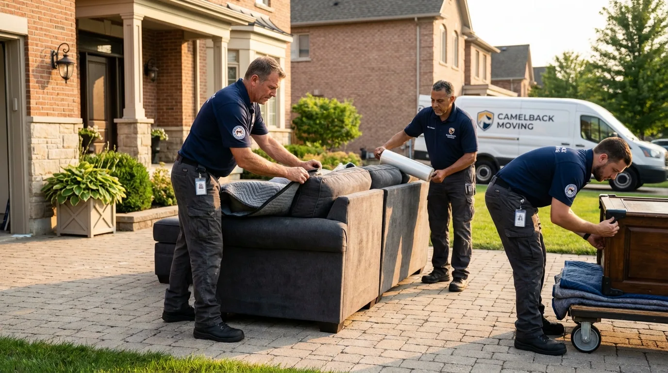 Large estate moving crew wrapping furniture in Tampa, FL