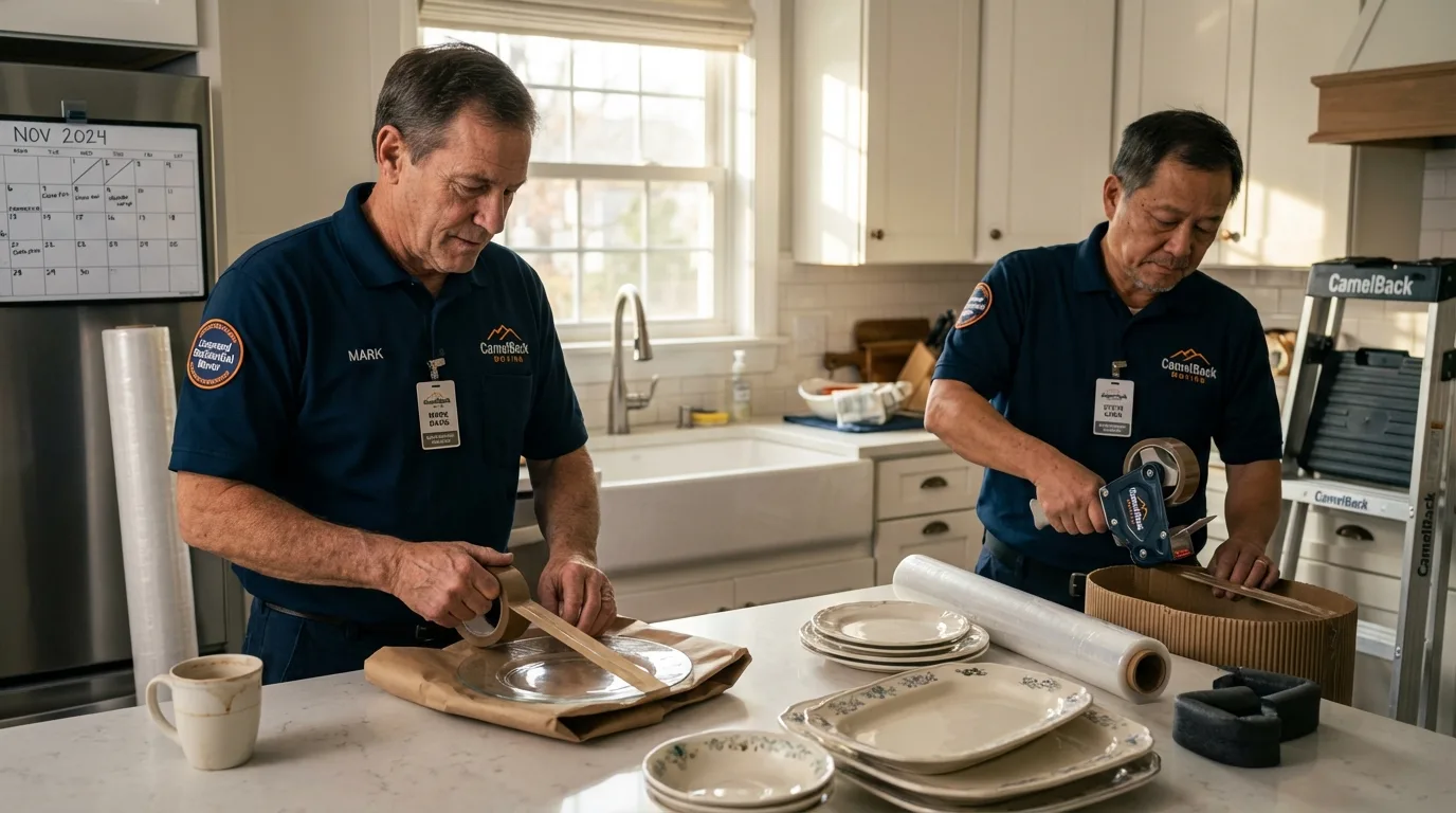 Professional crew packing kitchen dishware in Tampa, FL